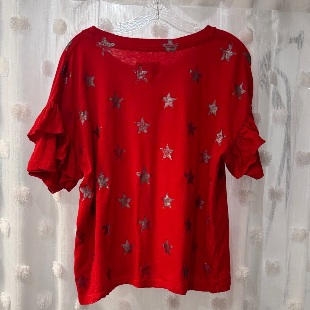 Current/Elliott Ruffle Roadie Red Star-Patterned Tee - Picture 3 of 3